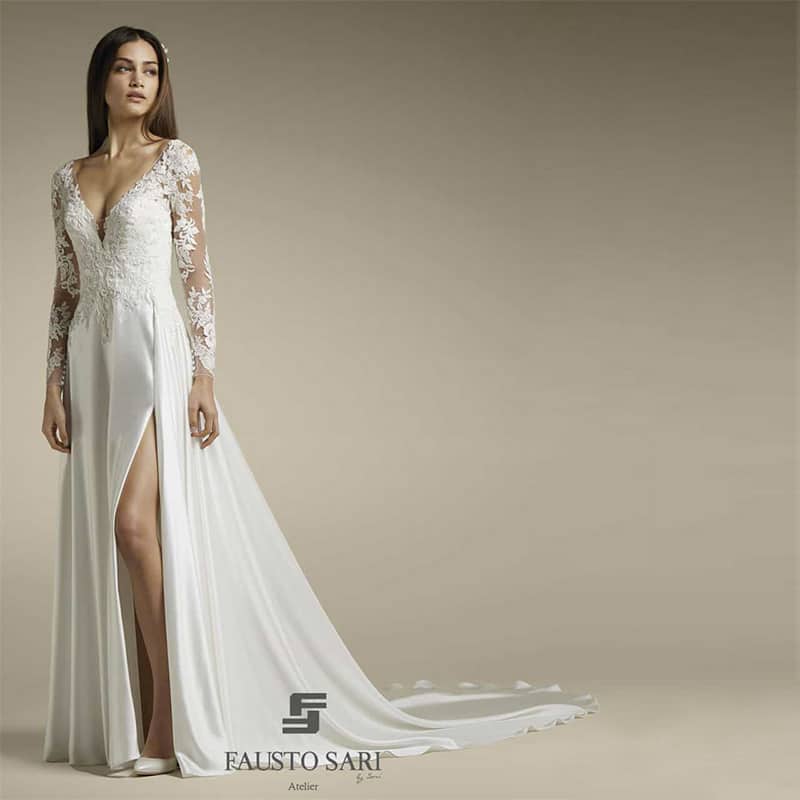 Abito da Sposa collezione San Patrick taglio sottoveste con gonna in raso di seta